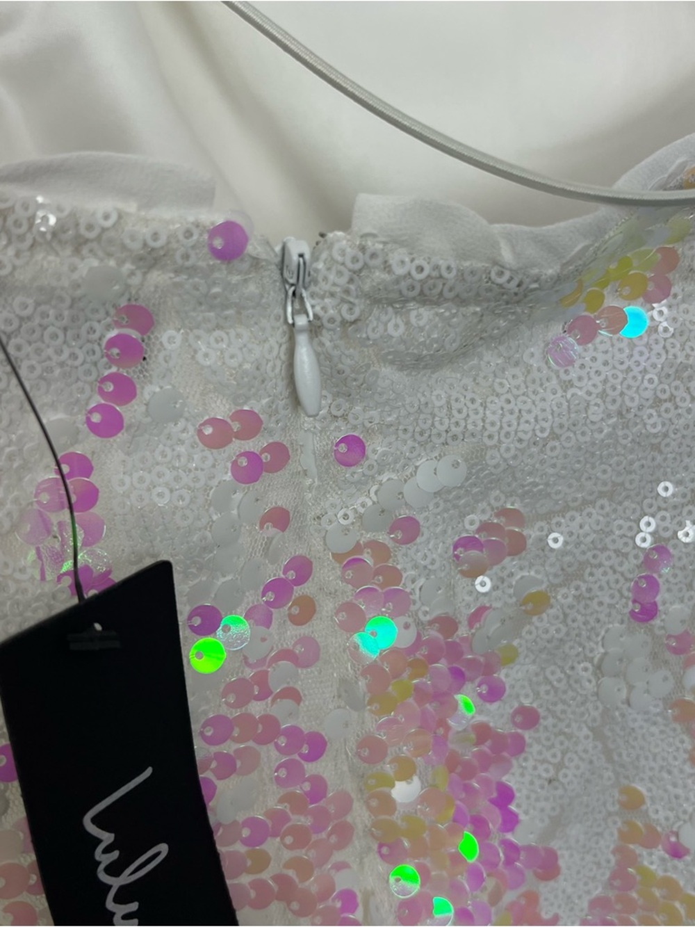 NWT Lulu's Sequin Mini Dress Backless Strappy Party Iridescent White Size Small - Picture 9 of 10